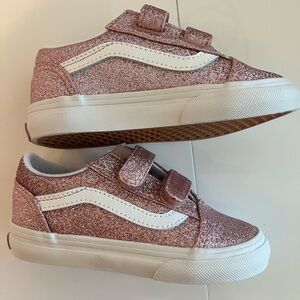 Vans Kids Glitter Sneakers in Rose Pink with White Stripe